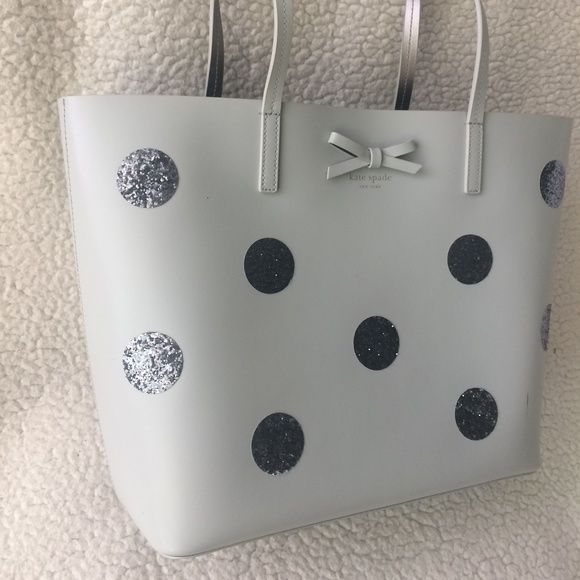 Kate Spade Dewey Street Little Len Tote in Blue Smoke with Glitter Polka Dots - Picture 2 of 13